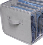 Zilink Upgraded Wardrobe Clothes Organizer with Support Board Clear Pants Organizer Bins for Closet with 7 Grids Divider Sweater Organizer for Closet for Jean Pant Sweater Legging T-Shirt, 3 Pack