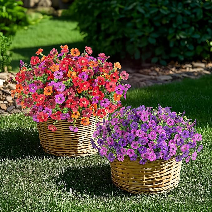Artificial Fake Flowers Plants for Outdoor Spring Summer Decor, 12 Bundles Faux Silk Flowers for Outdoor Outside Planter Colorful Daisy UV Resistant Look Real for Front Door Porch Patio Yard