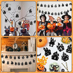 Haooryx Halloween Haunted House Wooden Ornaments - 36 Pcs Black Eerie Haunted House Themed Pendants Wood Craft Gift Tags Hanging Ornament with Ropes for Halloween Party Haunted House Decoration Supply
