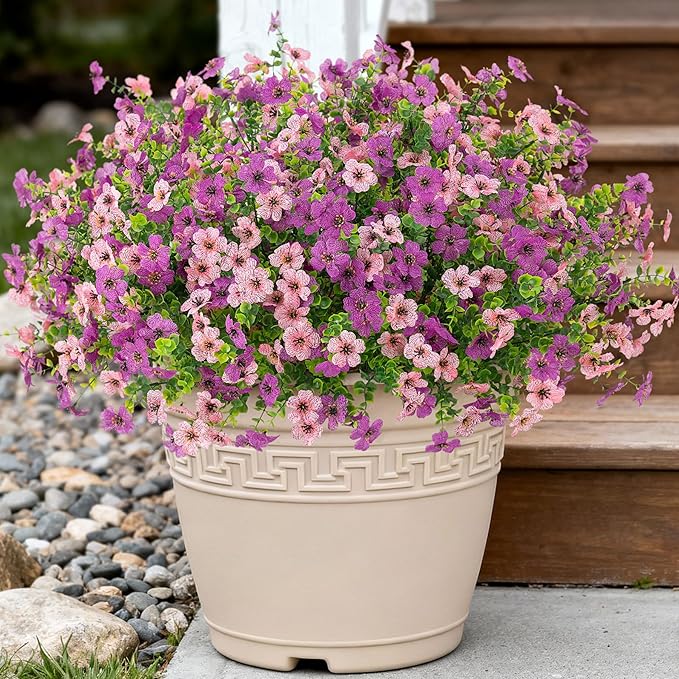 Artificial Fake Flowers Plants for Outdoor Spring Summer Decor, 12 Bundles Faux Silk Flowers for Outdoor Outside Planter Colorful Daisy UV Resistant Look Real for Front Door Porch Patio Yard