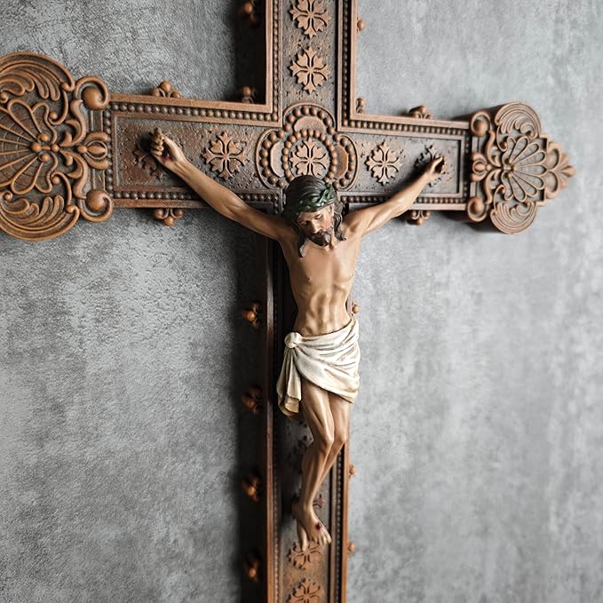 BC Catholic Crucifix Wall Cross, Holy Cross, Religious Gift, Hand-painted in Vintage Style Full Color, 12"H by Buildclassic