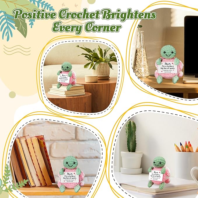HEXMOZ Gifts for Mom from Daughter, Son - Birthday Gift, Ideas for Mothers, Mamas, Mother-in-Law - Handmade Collectible Turtle Peony Doll Crochet Emotional Support with Positive Card
