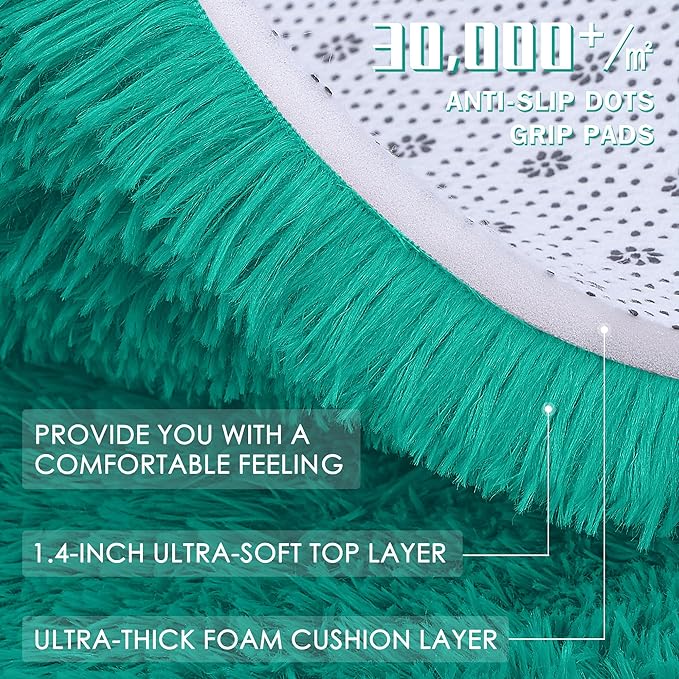 OLANLY Teal Green Round Rugs for Bedroom - Machine Washable, 9 ft Circle Area Rugs for Living Room, Soft and Fluffy Shaggy Carpet for Teen Girl and Boys, Nursery Rooms, Dorms, Home Decor Aesthetic