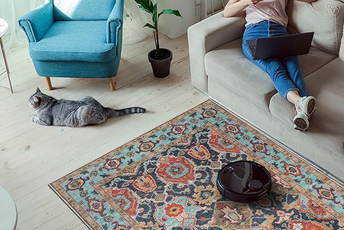 Keen Home Design 5x7 Rug - Machine Washable Area Rug with Non-Slip Backing, Ideal for Living Room, Dining Room, Bedroom - Vintage, Easy Clean, Durable, Low Pile Rug - (5' x 7')