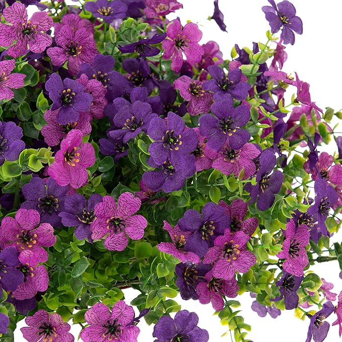 Artificial Fake Mums Flowers for Outdoor Spring Decor, 12 Bundles Faux Flowers Plants Silk Daisy for Planter Pot Colorful UV Resistant Look Real for Front Door Porch Patio Outside Yard(Light Purple)