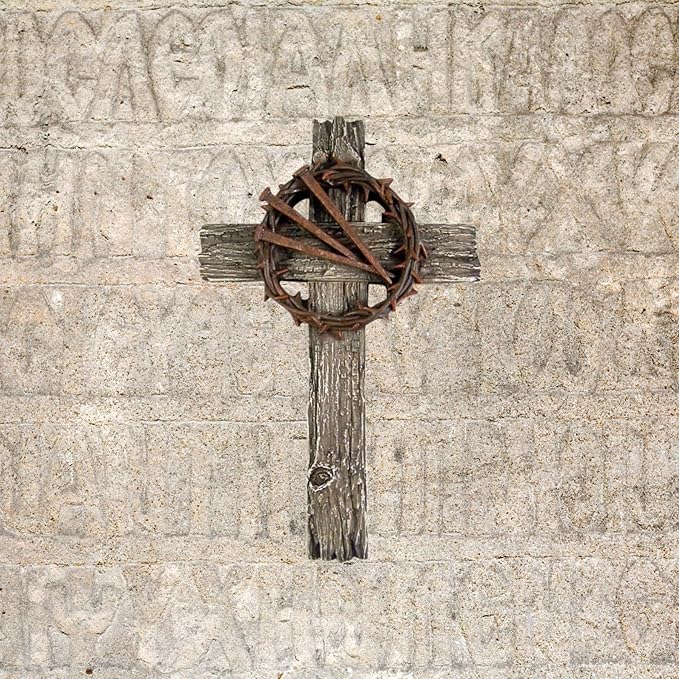 Cross with Thorn Crown and Nails, Wall Hanging Decoration, Religious Gift, 13 1/2 Inch