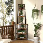 VECELO 6 Tier Corner Shelf 69 Inch Industrial Bookshelf with Metal Frame, Multipurpose Tall Plant Stand with Opening Display Shelves for Living Room, Bedroom, Home Office, Small Space, Brown