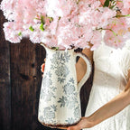 Enra Blue and White vase with Handle,12.2 inch Ceramic Vintage Decorative Flower Pitcher vase, Large Rustic Vases for Home Decors, Living Room, Bookshelf, Office
