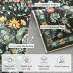 Vintage Botanical Dark Green Area Rug 8x10 Elegant Floral Pattern, Durable Stain-Resistant Fabric, Perfect for Living Room, Bedroom, Dining Room Decor