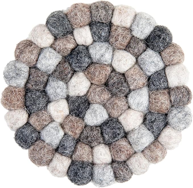 Round Felt Ball Coasters - 100% Merino Wool Table Coasters - Felt Coaster Pads, Absorbent Trivet for Drinks - Heat Resistant, Thick & Durable Hand Felted - Woolygon - Multicolor Set of 5 (Pebbles)