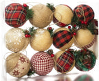 Burlap Christmas Hanging Ornaments, Farmhouse Rustic Christma Decorations, Natural Jute Ball Ornaments for Xmas Holiday Party Home Decor 12Pcs