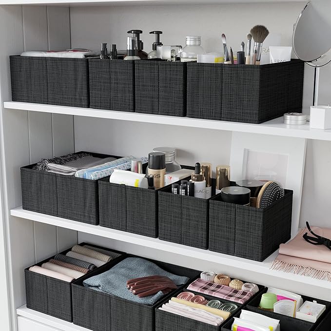 Drawer Organizer Clothes Set of 12 Black - Dresser Organizer For Nursery, Bedroom, Closet - Perfect Baby Clothes Organizer and Storage & General Nursery Organization or Dresser Drawer Organizers