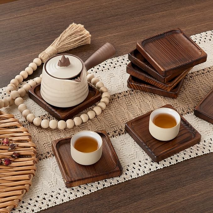 Wooden Coasters for Drink-Coasters Set of 8,Acacia Wood Drink Coasters Set for Coffee Table Decor, Modern Cup Coaster for Kitchen Accessories Cute Beer Bar Decorative Rustic Outdoor Coasters