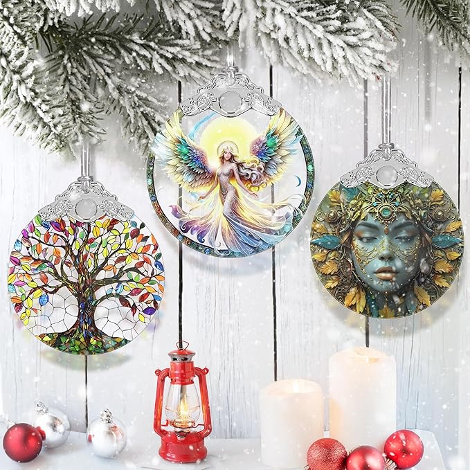 Jocidea Stained Glass Hanging Decor - Christmas Tree Ornaments - Gifts for Women, Mom