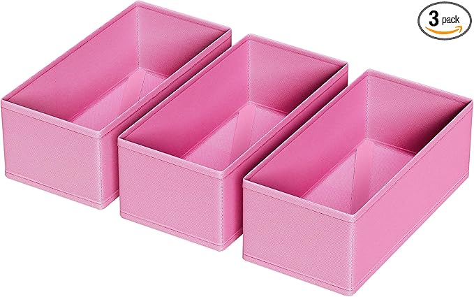 3 PACK Drawer Organizer Clothes，drawer Divider， Dresser Drawer Storage for Sock, Underwear, Bra，Panties，Belt, Tie, Stockings, Leggings & Accessories (Pink)