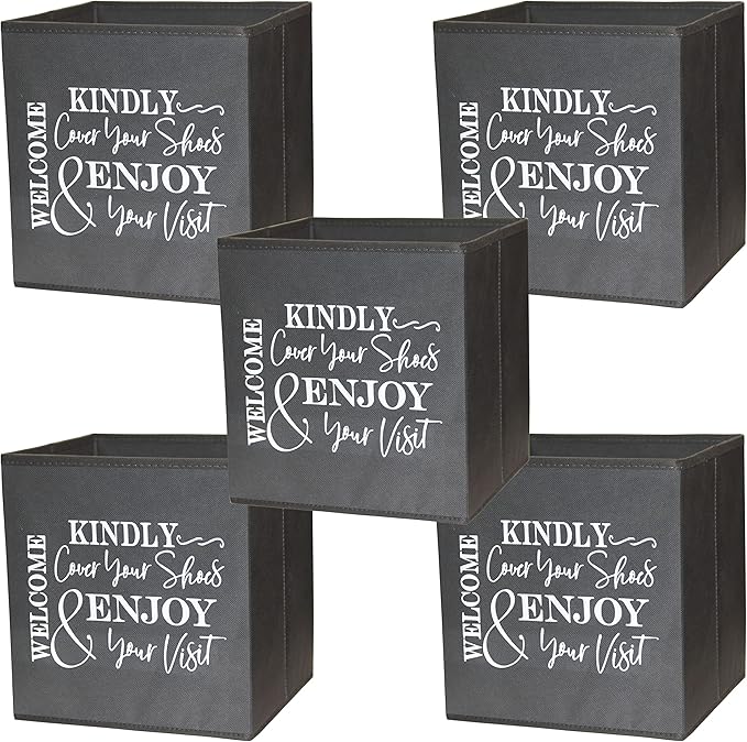 Life Charge Shoe Covers Box - Real Estate Open House Supplies for Realtor Listings. Shoe Cover Holder for Home asks to Please Cover Shoes - Fill with Shoe Booties - Indoor Use | 5 Pack Grey & White