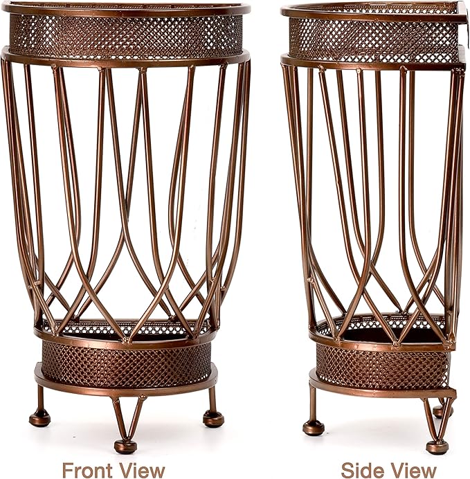 Dualplex Super Quality Umbrella Stand, Umbrella Holder, Antique Look Metal Entry Hallway Décor, Wallside Style w/Removable Drip Tray Home Office Decoration Rack Holds Umbrellas Canes Walking Stick