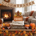 Lineshading 4 Pcs Fall Table Decorations for Home Thanksgiving Football Turkey Wooden Stacked Sign Decor Thanksgiving Tiered Tray Decor Rustic Wooden Football Turkey Block Sign for Harvest Party Shelf
