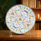 KAMMAK Decorative Plates Set for Display, White Ceramic Plate Decor with Stand, Handmade Vintage Porcelain Ornament for Table, Living Room, Kitchen, Office, Perfect Chinese Style Dish Gift (8in+10in)
