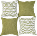 HPUK Decorative Throw Pillow Covers Set of 4 Geometric Design Linen Cushion Cover for Couch Sofa Living Room, 20"x20" inches, Green