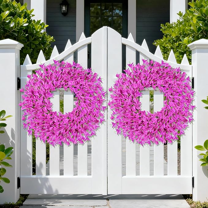 26 Inch Spring Wreaths for Front Door Large Easter Valentines Forsythia Floral Summer Spring Door Wreaths Outdoor All Season Spring Decor for Home Porch Room Window Wall Farmhouse Decor(Rose red)