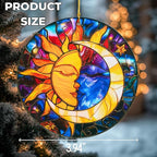Sun and Moon Christmas Ornaments Decorative Ornament Round Acrylic Stained Glass Effect Window Hanging for Celestial Decor Moon Decor Sun Decor Sun, Hanging Tree Thanksgiving Gifts