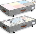 Under Bed Storage with Wheels Set of 2 Packs, Large Underbed Storage Containers with Clear Lid, Rolling Under Bed Shoe Organizer, Wheeled Under Bed Drawers for Blankets, Clothes, Shoe, Bedding Grey