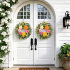 Summer Wreaths for Front Door 24 Inch, Artificial Spring Wreath with Dahlia and Peony for All Season Home Decor Easter Indoor Outdoor Wall Home Festival Celebrations