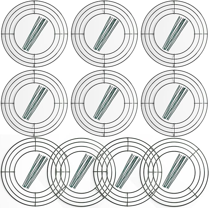 10-Pack 8 Inch Wire Wreath Frame – Round Metal Wreath Form with Ring Design for DIY Crafts, Floral Projects, and Home Decor – Dark Green Wire Frame for Christmas Holiday & Weddings