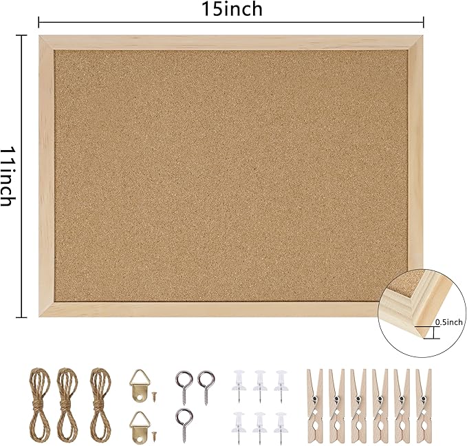 DAHAPYBOO Cork Board Bulletin Board,11x15 Cork Board for Office with Pin Oak Wood Boards,Hanging Corkboards for Office Home School Message Board or Vision Board Decoration.
