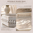 EOSAHR Rustic Decorative Tray with Beaded Edge for Home Decor - Farmhouse Wooden Serving Tray for Coffee Bar Accessories - Ideal for Bathroom Counter, Makeup Vanity Display (Distressed White)