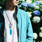 Miamor Unisex Boho Dream Catcher, Handmade Turquoise Blue Feather Pendant with Adjustable Leather Cord