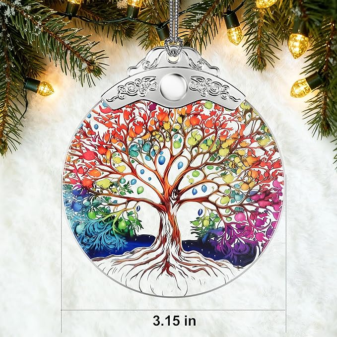 Tree of Life Stained Glass Ornament, Crystal Ornaments for Christmas Tree Decorations, Holiday Presents Idea, Car Hanging Ornaments, Car Charm, Mirror Accessories