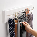 Treehouse Belt Organizer Rack, Holds Over 28 Large Belts, Sturdy Metal & Solid Wood Storage Holder for Closet, Versatile, Wall Mounted Belt & Tie Display Hanger for Bedroom - (White)16''L x4.25''H