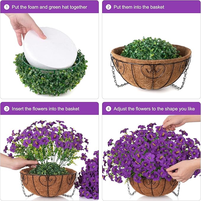 INSPRING Artificial Hanging Flowers Basket for Outdoors Fake Plants Spring Decoration, UV Resistant Faux Silk Petunias in Planter Look Real Morning Glory for Outside Patio Porch Balcony Garden Home