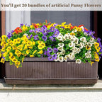 20 Bundles Artificial Fake Pansy Flowers for Outdoor - Yellow, White, Purple, Sunset red & deep pink Faux Pansies Flowers, Fake Flowers for Outdoor Planters, Porch, Garden, and Home Decoration