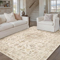 3x5 Beige Area Rug Washable Entryway Vintage Carpet Office Distressed Small Non Slip Low Pile Thin Kitchen Bathroom Medallion Accent Throw Rug Entrance Bedroom Office Living Room Laundry