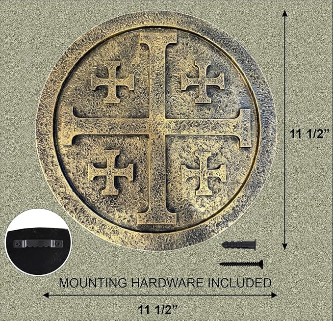 Top Brass Jerusalem Cross Wall Décor – 11 ½” Resin Plaque with Weathered Bronze Finish – Christian Home Décor religious Wall Art – Five Fold Crusader’s Sculpture