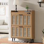 ChooChoo Shoe Storage Cabinet with 2 Flip Drawers, Deodorizing Shoe Organizer Storage for Entryway, Freestanding Hidden Slim Narrow Shoe Rack Cabinet, Rustic Oak