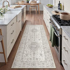 2x6 Runner Rug Gray Washable Vintage Hallway Kitchen Carpet Small Long Non Slip Soft Low Pile Thin Bedroom Retro Accent Throw Rug Laundry Dining Living Room Bathroom