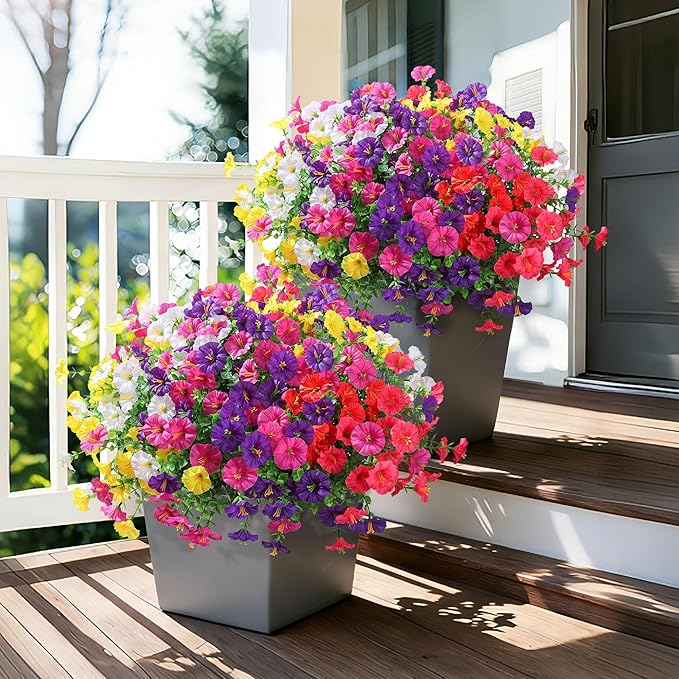 Ivydale 24 Bundles Artificial Flowers for Outdoors Spring Plants Outdoor Decor, Faux Silk Morning Glory Fake Flowers Bulk Realistic UV Resistant for Outside Porch Patio Window Garden Yard