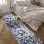 2.6'x14' Runner Rug Washable Rug: Modern Abstract Soft Thin Runner Rug Black