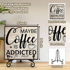 Coffee Bar Decor Sign, Coffee Is Addicted, Funny Farmhouse Home Wooden Plaque with Iron Stand, Cafe Station Decor for Coner-A14