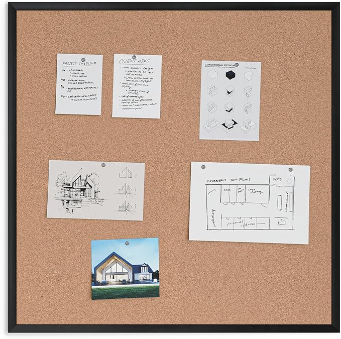 U Brands Cork Bulletin Board, 36" x 36", Black Aluminum Frame, Industrial Grade Pinning Surface