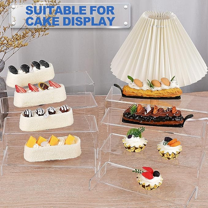 Aheroi Display Risers, 16 Pcs 4 Set(7”L~8”L~9”L) Acrylic Riser Display Shelf, Clear Risers Display Stands, Rectangular Acrylic Risers for Decor Display, Cupcake Candy Shoe Showcase Stands