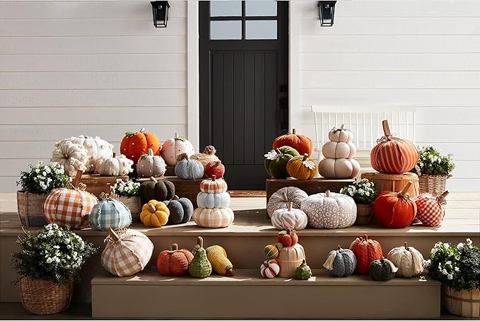 Mud Pie Taupe Dotted Stuffed Pumpkin, 8" x 6"
