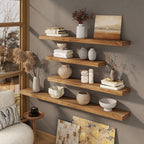 Marsmiles 36 inch Floating Shelves for Wall Solid Elm Wood Shelves|Rustic Wall Shelves with Invisible Heavy-Duty Bracket for Bathroom Living Room Kitchen|Natural, 2 Pack