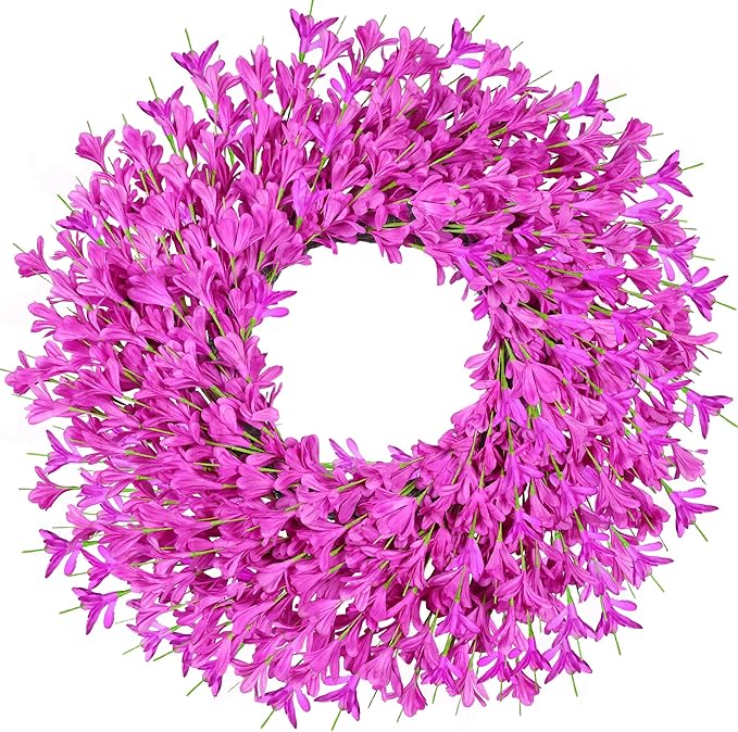 26 Inch Spring Wreaths for Front Door Large Easter Valentines Forsythia Floral Summer Spring Door Wreaths Outdoor All Season Spring Decor for Home Porch Room Window Wall Farmhouse Decor(Rose red)