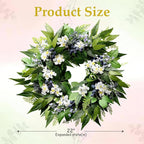 22 Inch Blueberry Spring Summer Wreath for Front Door, Artificial Wreath with Blue Berries and White Blossoms, Modern Farmhouse Wall Wedding Home Outdoor Decor, Year Round All Season Greenery Wreath