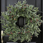 Olive Wreath 26 Inch Wreaths for Front Door with Purely Handmade Realistic Dense Olive Leaf Olive Berry, Elegant Home Decor Wreath Ideal for Front Door, Hallways, Any Area You Want to Brighten